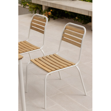 Set Van 6 Stapelbare Tuinstoelen In Staal En Acaciahout Artus Gardenia Wit - Sklum