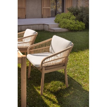Set Van 2 Tuinstoelen Met Armleuningen In Acaciahout En Gevlochten Touw Karvia Stof Wit - Sklum