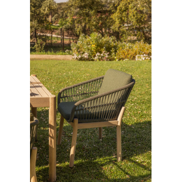 Set Van 4 Tuinstoelen Met Armleuningen Van Acaciahout En Gevlochten Touw Karvia Lichte Acaciekleur & Bouclé Groen – Salie - Sklum