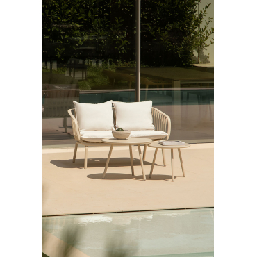 Aradina 2-zits Tuinbank In Ijzer En Polypropyleen Beige – Linnen - Sklum