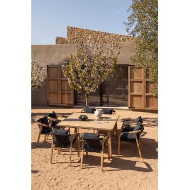 Set Van 150x150 Cm Vierkante Tafel En 8 Tuinstoelen Met Armleuningen In Dubai Acacia Hout Grijs – Grafiet & Rustiek Acaciabruin - Sklum