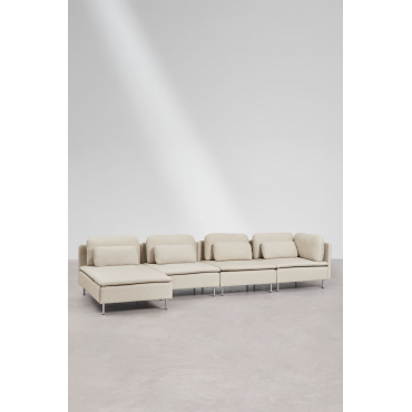 Oriol Modulaire Bank Met Linker Chaise Longue Van 4 Delen Met Hoekmodule Stof Crème Beige - Sklum