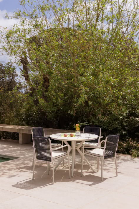 Ronde tafel set Ø100 cm Valerie en 4 tuinstoelen met armleuningen van aluminium Alberta