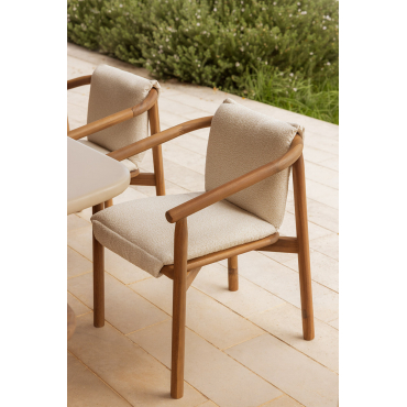 Pakket Van 4 Elmina Tuinstoelen Met Armleuningen In Acaciahout Acacia Bruin & Bouclé Wit - Sklum