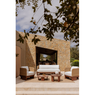 Tuinset Met 3-zitsbank, 2 Fauteuils En 2 Salontafels In Rotan En Acaciahout Famara Acacia Bruin - Sklum