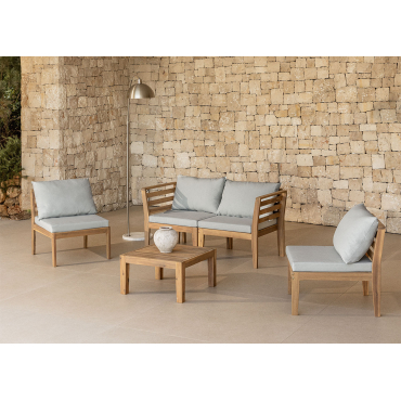 Tuinset Met 4-delige Modulaire Bank Met Armleuningen En Salontafel In Filips Acaciahout Grijs – Koel - Sklum