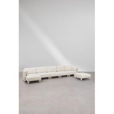 5-delige Modulaire Bank Met Links Chaise Longue En Poef In Artemisa Bouclé Stof Crèmebeige Boucléstof - Sklum