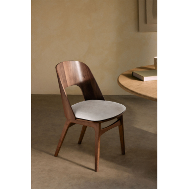 Eetkamerstoel In Hout En Gestoffeerd Juna Donker Hout & Stof Chenille Beige – Crème - Sklum