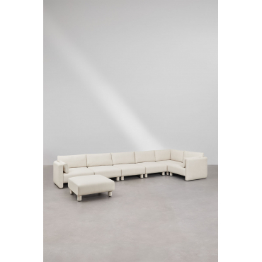 6-delige Modulaire Hoekbank En Poef In Artemisa Bouclé Stof Crèmebeige Boucléstof - Sklum