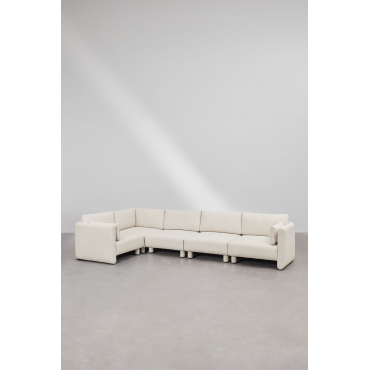 5-delige Modulaire Hoekbank Links In Artemisa Bouclé Stof Crèmebeige Boucléstof - Sklum