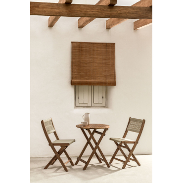 Set Van Ronde Tafel (ø60 Cm) En 2 Opvouwbare Tuinstoelen In Acaciahout Delawer Classic Beige – Crème - Sklum