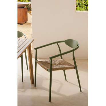 Set Van 2 Stapelbare Tuinstoelen Met Armleuningen In Aluminium En Synthetisch Rotan Marsha Groen – Intens Olijf - Sklum