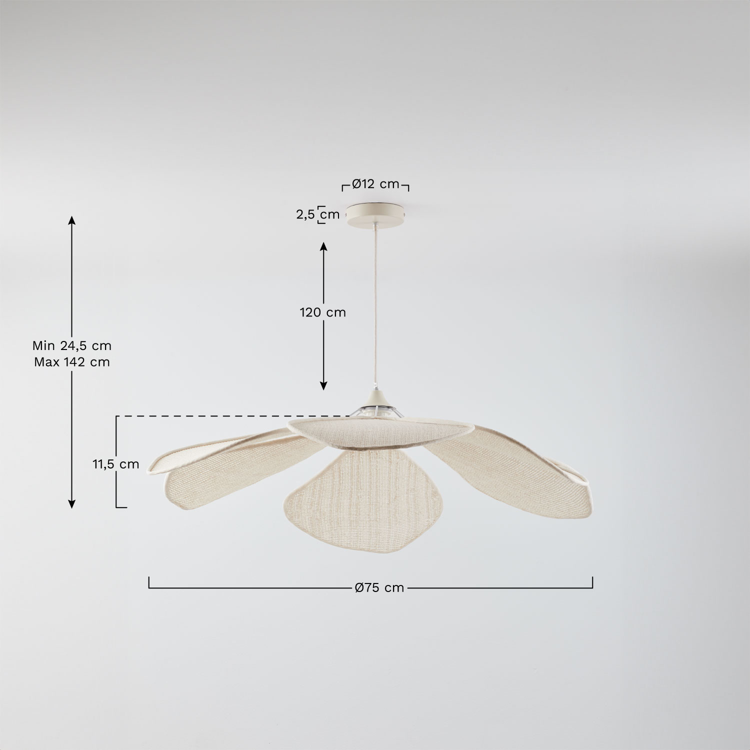 Benavid hanglamp plafond, AFMETINGEN