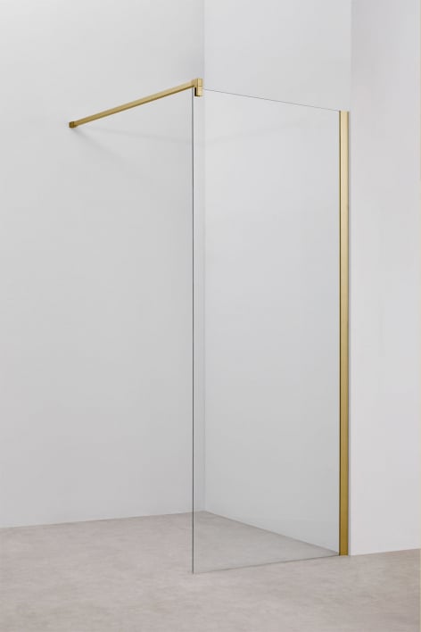 Vaste douchewand 80x195 cm, 8 mm helder gehard glas en geborsteld goud Bristol aluminium
