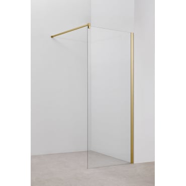 Vaste Douchewand Met 8 Mm Gehard Glas En Bristol Aluminium Geborsteld Goud & Transparant & 80 X 195 Cm - Sklum