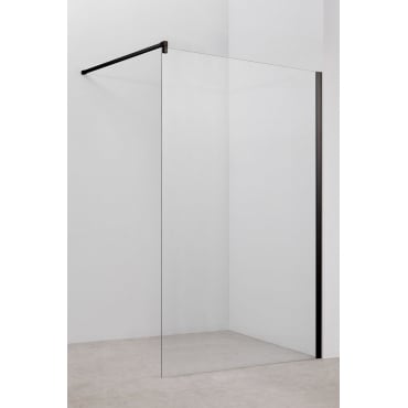Vaste Douchewand Met 8 Mm Gehard Glas En Bristol Aluminium Matzwart & Transparant & 120 X 195 Cm - Sklum