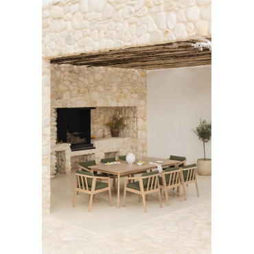 Rechthoekige Tafelset (220x100 Cm) En 8 Tuinstoelen In Kaela Acacia Hout Bouclé Leger Groen - Sklum