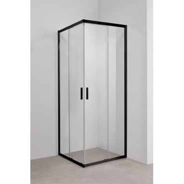Vierkante Douchewand Met Schuifdeuren, 6 Mm Gehard Glas En Brent Aluminium Matzwart & Transparant & 70 X 70 X 195 Cm - Sklum
