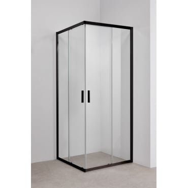 Douchewand Vierkant Met Soft Closing Schuifdeuren, 6 Mm Gehard Glas En Brent Aluminium Matzwart & Transparant & 80 X 80 X 195 Cm - Sklum