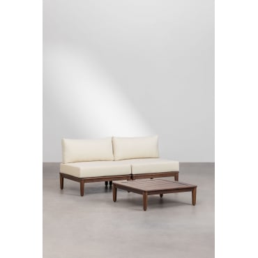 Woonkamerset Met Een Modulaire Bank In 2 Delen En Een Giulia Salontafel Van Acaciahout Beige – Crème - Sklum