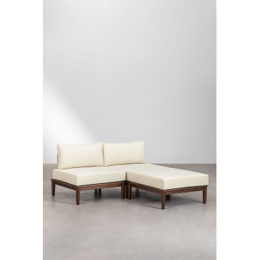 2-delige Modulaire Bank En Poef In Acacia Giulia Beige – Crème - Sklum