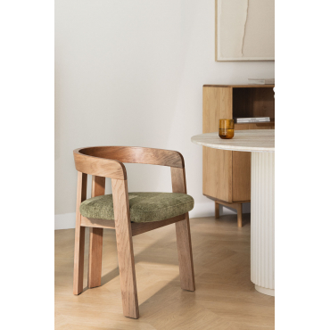Set Van 2 Eetkamerstoelen Met Armleuningen Van Hout En Bekleed Yvone Natuurlijk Hout & Chenille Sage Green - Sklum