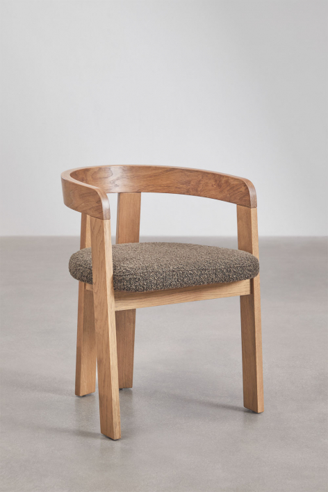 Set van 4 eetkamerstoelen met armleuningen van hout en bekleed Yvone - Bouclé Bruin - Tarwe