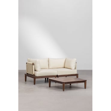 Woonkamerset Met Een Modulaire Tweedelige Bank, Twee Hoekfauteuils En Een Giulia Salontafel Van Acaciahout. Beige – Crème - Sklum