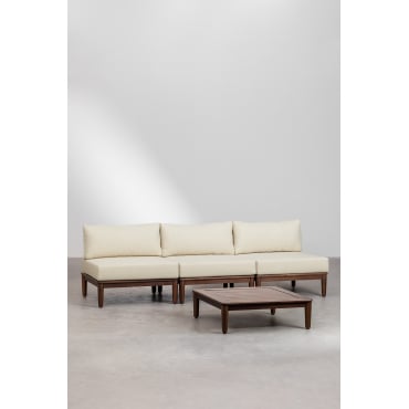 Woonkamerset Met Een Modulaire Bank Met 3 Delen En Een Giulia Salontafel Van Acaciahout Beige – Crème - Sklum