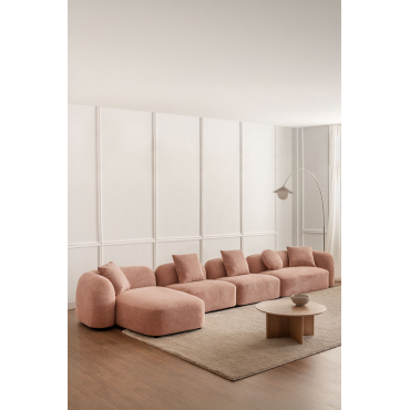 Modulaire 4-delige Chaise Longue Zitbank Links In Coco Chenille Stof Chenille Roze – Kwarts - Sklum