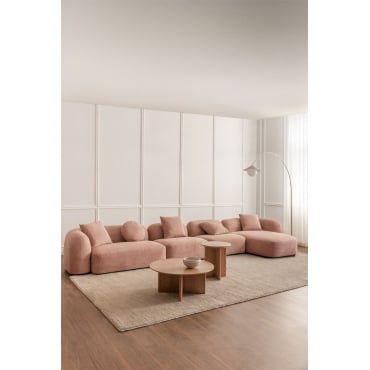 Modulaire Bank Met Chaise Longue Rechts, 4-delig In Chenille Coco Stof Chenille Roze – Kwarts - Sklum