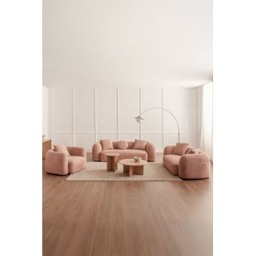 Zitkamer Set Met Modulaire 3-zitsbank, 2-zitsbank En Fauteuil In Coco Chenille Stof Chenille Roze – Kwarts - Sklum
