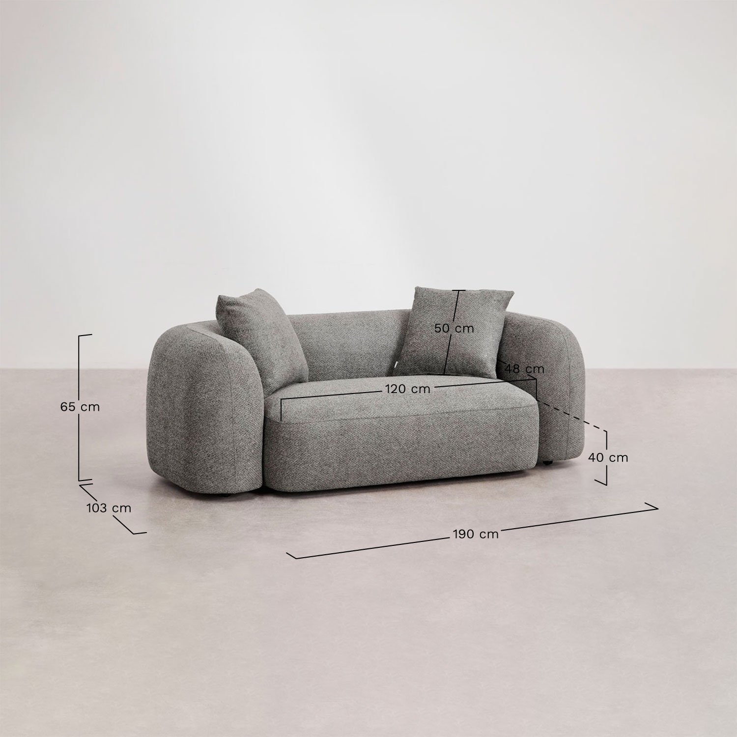 Woonkamerset met 3-zits modulaire bank, 2-zitsbank en fauteuil in Coco chenille, AFMETINGEN