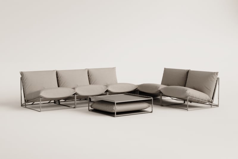 Tuinset met 2 modulaire banken van 2 en 3 delen en ombouwbare bijzettafel Amaro