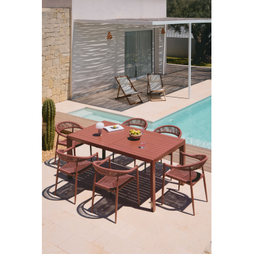 Set Van 180-240x100 Cm Rechthoekige Uitschuifbare Tafel In Starmi Aluminium En 6 Amatria Tuinstoelen In Aluminium En Synthetisch Rode Dakpan - Sklum