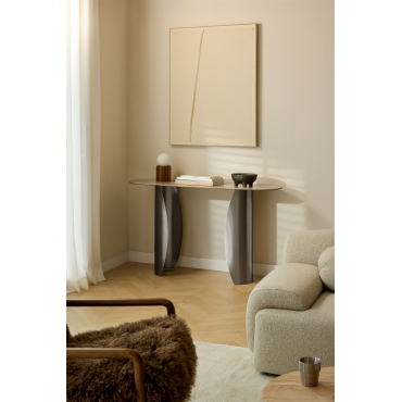 Ovale Console 135x40 Cm In Travertijn En Roestvrij Staal Neriyu Travertine - Sklum