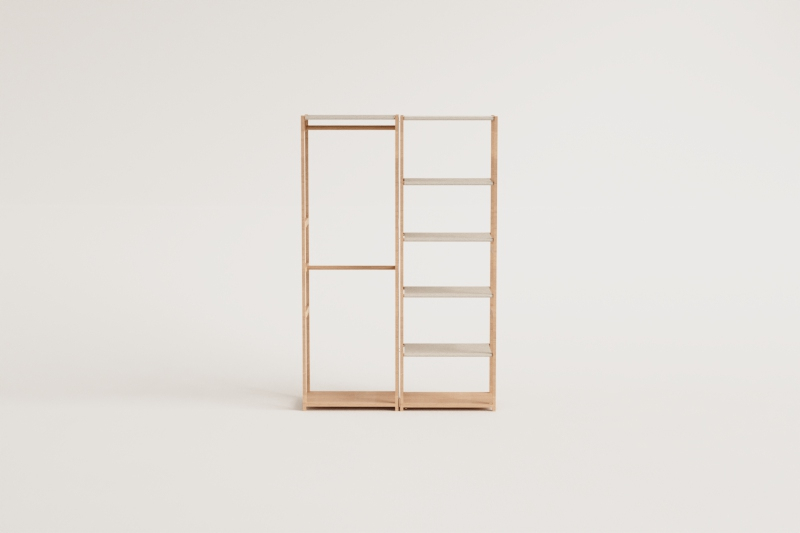 Deneb Bamboe 2-delige open modulaire kledingkast met planken en kledingrek