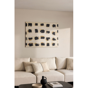 Decoratief Canvas 100x140 Cm Handgeschilderd Pivara Wit – Zwart - Sklum
