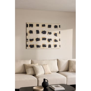 Decoratief Canvas 100x140 Cm Handgeschilderd Pivara Wit – Zwart - Sklum