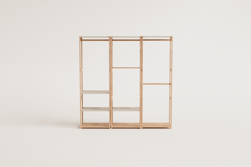 Deneb 3-delige open modulaire kledingkast met bamboe kledingrek