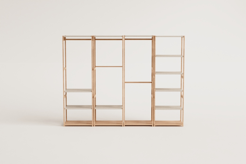 Deneb Bamboe 4-delige open modulaire kledingkast met planken en kledingrek