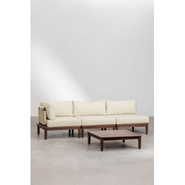 Woonkamerset Met Een Modulaire Hoekbank In 3 Delen En Een Giulia Salontafel Van Acaciahout Beige – Crème - Sklum