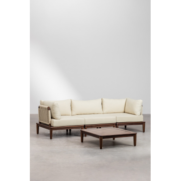 Woonkamer Set Met Modulaire 3-delige Bank, 2 Hoekfauteuils En Salontafel In Acacia Giulia Beige – Crème - Sklum