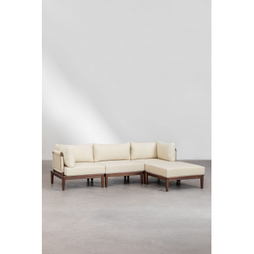 Modulaire 3-delige Bank Met 2 Hoekfauteuils En Poef In Acacia Giulia Beige – Crème - Sklum