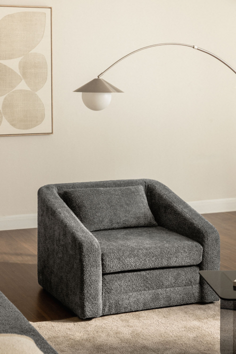 Dalila slaapfauteuil in bouclé stof - Krullend Antracietgrijs