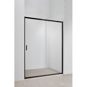 Douchewand Met Schuifdeur Aan De Voorzijde, 6 Mm Gehard Glas En Dover Aluminium Matzwart & Transparant & 150 X 195 Cm - Sklum