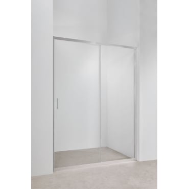 Douchewand Met Frontale Toegang En Soft Close Schuifdeur, 6 Mm Gehard Glas En Dover Aluminium Geborsteld Grijs & Transparant & 150 X 195 Cm - Sklum