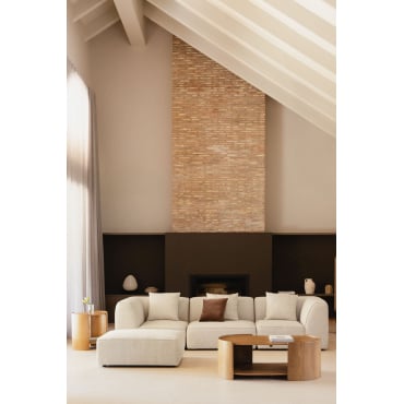 Cardea 3-delige Modulaire Bank Met Gestoffeerde Poef Crèmebeige Boucléstof - Sklum