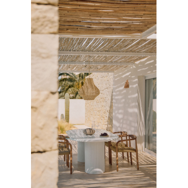 [*] Ovale Tuintafel 220x100 Cm In Cement Velia Wit - Sklum