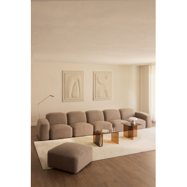 Bastian 5-delige Modulaire Bank En Poef Moka Bruine Bouclé Stof - Sklum